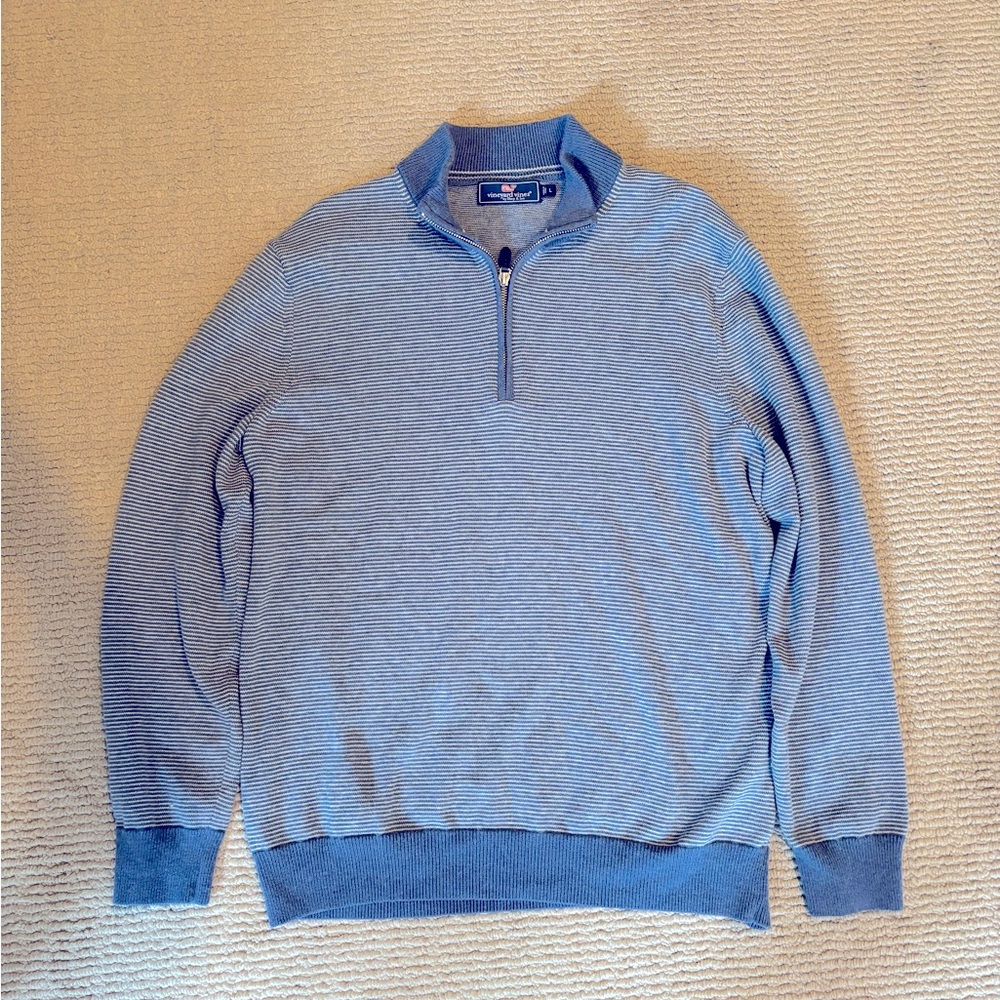 VINEYARD VINES MOCK NECK QUARTER ZIP STRIPED COTTON CASHMERE SWEATER NWOT